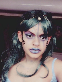 Mya in 2017 with a mermaid-vibe makeup for a contest